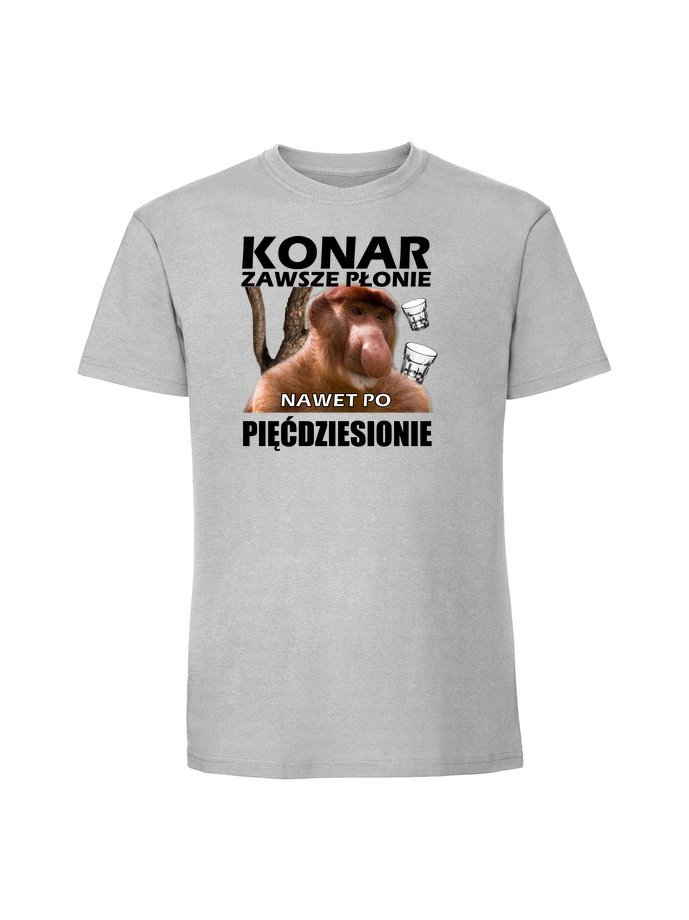 Męska koszulka z nadrukiem - Konar zawsze płonie nawet po 50 Pastelowy szary XXL