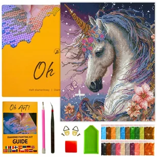 Haft Diamentowy z ramą Jednorożec Obraz Mozaika Diamond Painting 40x50 cm - Zabawki kreatywne - miniaturka - grafika 1