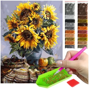 Haft Diamentowy ARTULIO, Obraz DIY 5D, Diamond Painting, Mozaika Diamentowa 30X40cm (Żółte słoneczniki na kuchennym stole) + Zestaw Akcesoriów - Malowanie po numerach - miniaturka - grafika 1