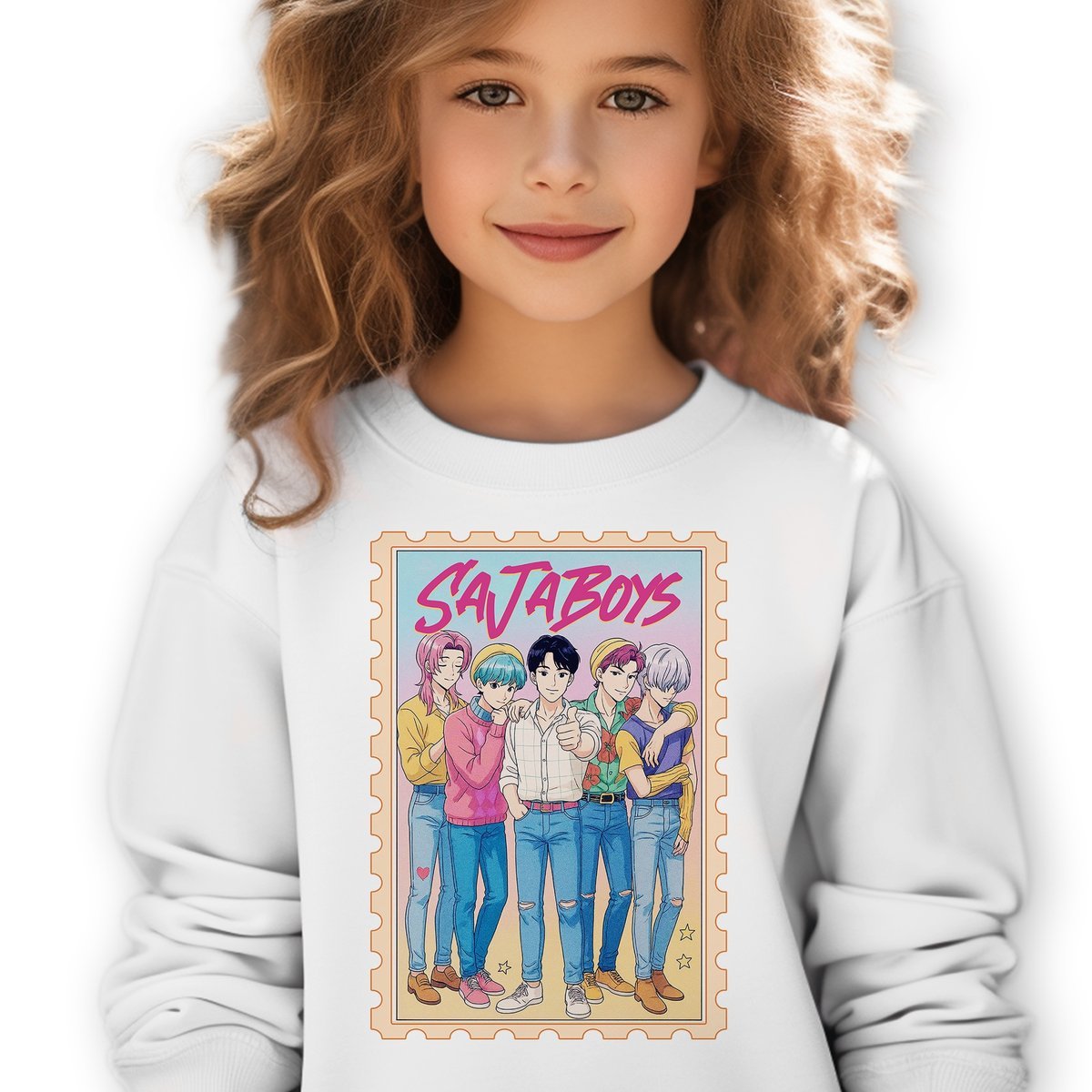 Bluza Dziecięca Biała SAJA BOYS SQUAD Do Szkoły K-pop Muzyka Wz Rozm 128 cm