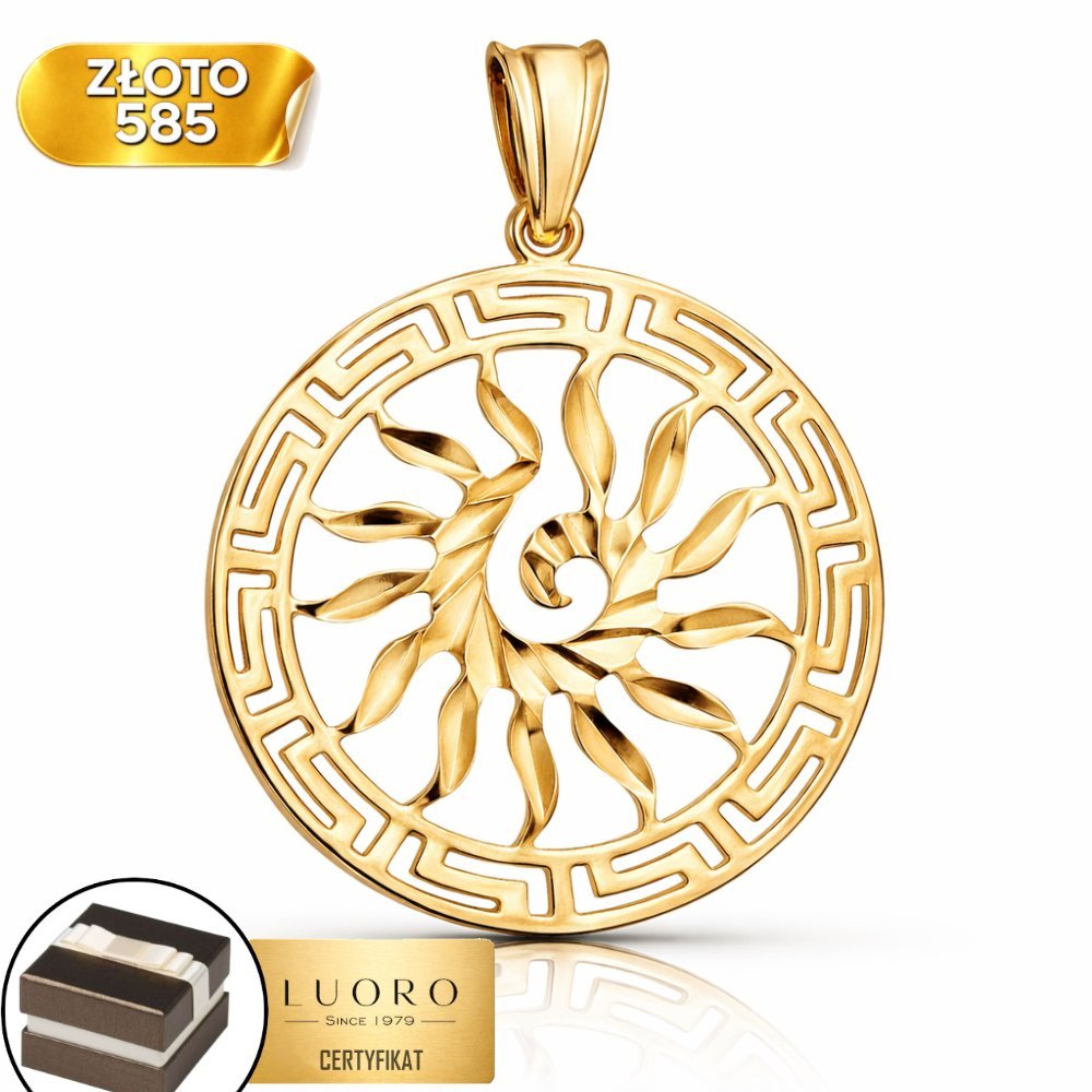 ZAWIESZKA ZŁOTA 585 14K SŁOŃCE GRECKI WZÓR ŚREDNICA 2,7 CM ELEGANCKA