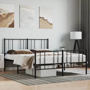 Metalowa rama łóżka z wezgłowiem i zanóżkiem, czarna, 120x200cm Lumarko! - Łóżka - miniaturka - grafika 1
