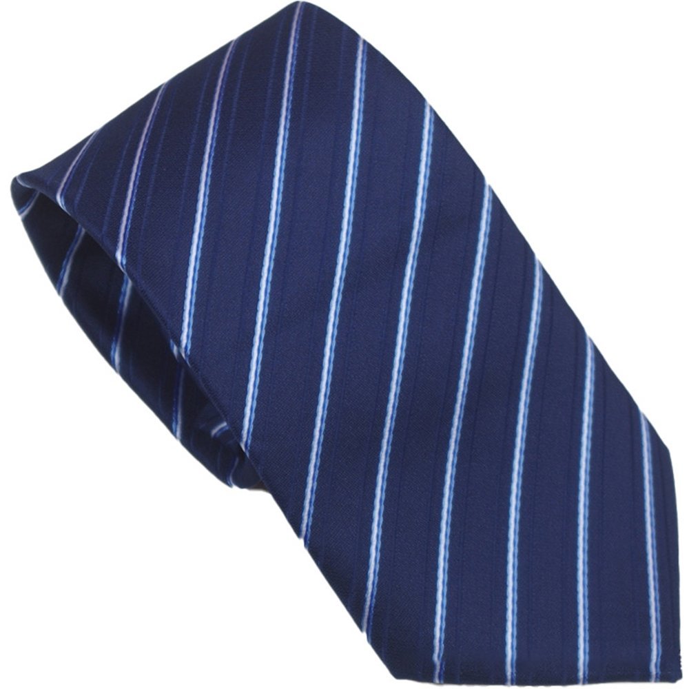 Elegancki krawat męski klasyczny niebieski w szerokie paski gładki modny