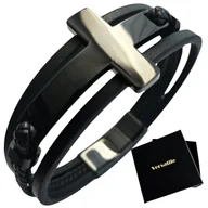 Bransoletki - Bransoletka skórzana Versatile, duży czarny krzyż - miniaturka - grafika 1