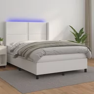 Łóżka - Lumarko Łóżko kontynentalne z materacem i LED  biała ekoskóra 140x200cm - miniaturka - grafika 1