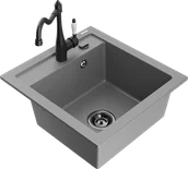 Zlewozmywaki z baterią - Mexen Vito zlewozmywak granitowy 1-komorowy z baterią kuchenną Carla, szary - 6503-71-670700-70-B - miniaturka - grafika 1