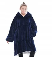 Bluzy damskie - BLUZA Z KAPTUREM OVERSIZE CIEPŁA PREZENT GRANATOWA - miniaturka - grafika 1