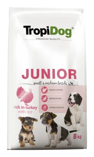 Tropidog Premium Junior Small&Medium Breeds Turkey&Rice 8 kg - Sucha karma dla psów - miniaturka - grafika 1