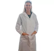 Fartuchy i rękawice kuchenne - Damski fartuch laboratoryjny, fartuch medyczny, biały, 100% bawełna, z zatrzaskami, idealny do pracy i nauki - miniaturka - grafika 1