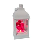 Pozostałe ozdoby ogrodowe - Latarenka LED z czerwonym sercem 10 x 10 x 23 cm biały CORTINA POLAND - miniaturka - grafika 1