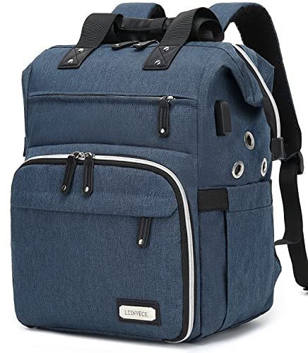 Plecak szydełkowy, torba dziewiarska, plecak, organizer do przechowywania przędzy, torba podróżna z portem ładowania USB, duża torba na ramię z przędzy, NIEBIESKI, Nowoczesny