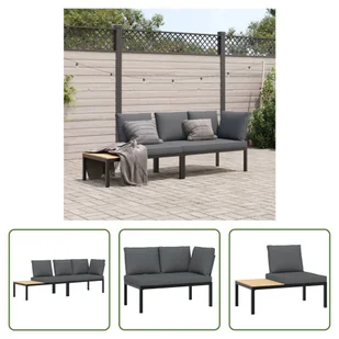 The Living Store 2-częściowa sofa ogrodowa z poduszkami czarna aluminium - Sofy ogrodowe - miniaturka - grafika 1
