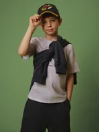 Koszulki dla chłopców - 4F T-shirt regular z nadrukiem chłopięcy - beżowy 164 (13-14 lat) - miniaturka - grafika 1