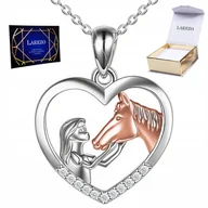 Naszyjniki - Naszyjnik Srebrny 925 Dziewczynka z Koniem Serce Koń z Cyrkoniami Konik - miniaturka - grafika 1