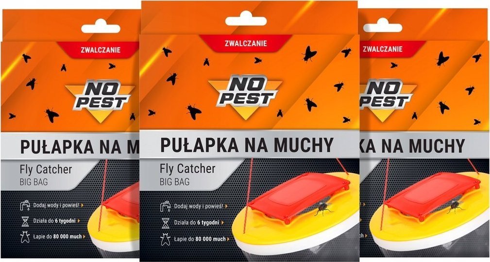 NO PEST 3x Pułapka na Muchy Pułapka Lep Środek Sposób Worek na Muchy Muszki Meszki Komary