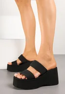 Klapki i japonki damskie - Czarne Klapki na Koturnie w Klasycznym Stylu Amelora - miniaturka - grafika 1