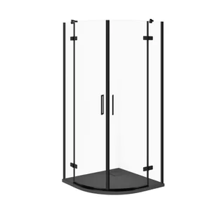 Kabina prysznicowa Cersanit Jota 90x90x195 półokrągła czarny transparentne z brodzikiem tako slim 4cm szary mat S601-452 - Kabiny prysznicowe - miniaturka - grafika 1