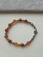 Bransoletki - Bransoletka Różaniec Bursztyn Hematyt Krzyż Koniak - miniaturka - grafika 1