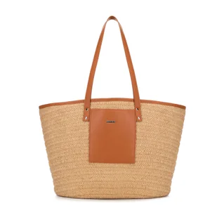 Damski koszyk z plecionej słomy papierowej beżowo - brązowy - Torebki damskie - miniaturka - grafika 1