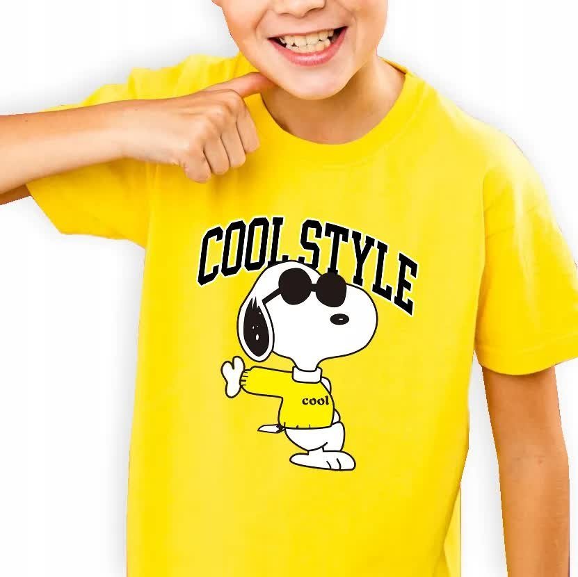 MODNA KOSZULKA BAWEŁNIANA DZIECIĘCA ŻÓŁTA SNOOPY COOL STYLE WZORY - 134