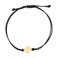 Bransoletki - Bransoletka koniczynka czarny sznurek złoto pr. 585 - miniaturka - grafika 1