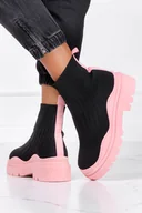 Botki damskie - Czarne botki sneakersy na platformie skarpeta Casu LT286-4 - miniaturka - grafika 1