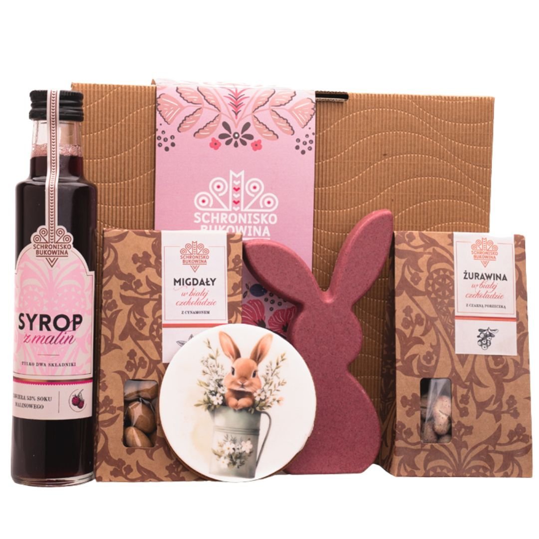 Słodka kolekcja Wielkanocna - Schronisko Bukowina syrop z malin królik wielkanocny bakalie w czekoladzie