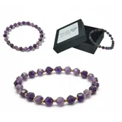 Bransoletki - Bransoletka Z Kamieni Naturalnych 6mm Ametyst Hematyt Damska Na Gumce - miniaturka - grafika 1