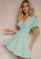 Sukienki - Miętowa Sukienka Plisowana z Paskiem i Kopertowym Dekoltem Azelea - Renee - miniaturka - grafika 1