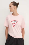 Koszulki sportowe damskie - Guess Jeans t-shirt bawełniany damski kolor różowy W4YI73 K8HM0 - miniaturka - grafika 1