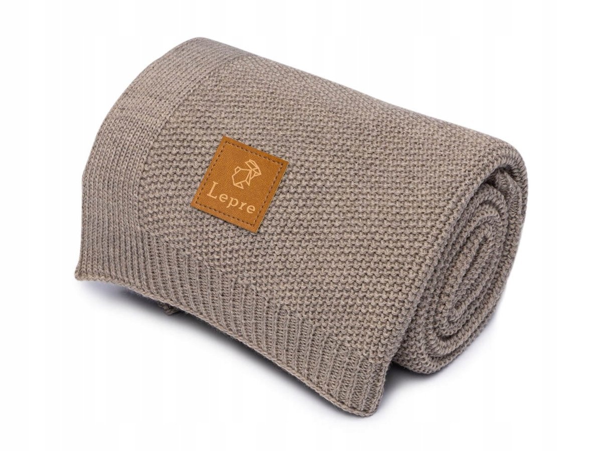Kocyk niemowlęcy 100x80 cm merino 100% ciemny beż Lepre