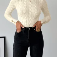 Swetry damskie - TEMU Damski Sweter, Jednokolorowy Sweter z Długim Rękawem, Elegancki Morelowy Sweter z Zapięciem na Guziki, Idealny na Jesień i Zimę - miniaturka - grafika 1