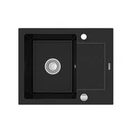 Zlewozmywaki - Mexen Enzo zlewozmywak granitowy 1-komorowy z krótkim ociekaczem 576 x 465 mm, czarny/srebrny metalik - 6506571005-73 - miniaturka - grafika 1