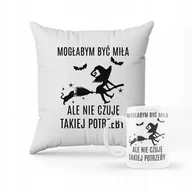 Gadżety dla niej i dla niego - ZESTAW PODUSZKA + KUBEK Prezent Czarownica Mogłabym Być miła + IMIĘ #3 - miniaturka - grafika 1