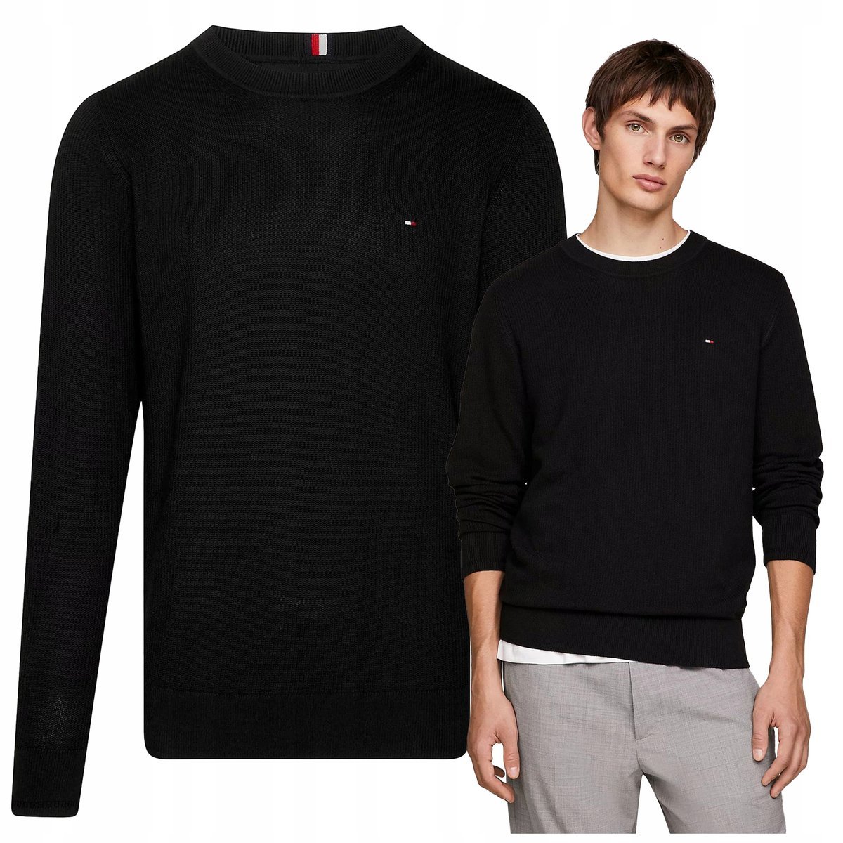 Czarny Sweter Męski Premium Elegancki Tommy Hilfiger Bawełna Ładny r.M