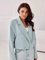Marynarki i żakiety damskie - Żakiet Juliet krótka marynarka miętowa oversize w jodełkę polska produkcja - Roco - miniaturka - grafika 1