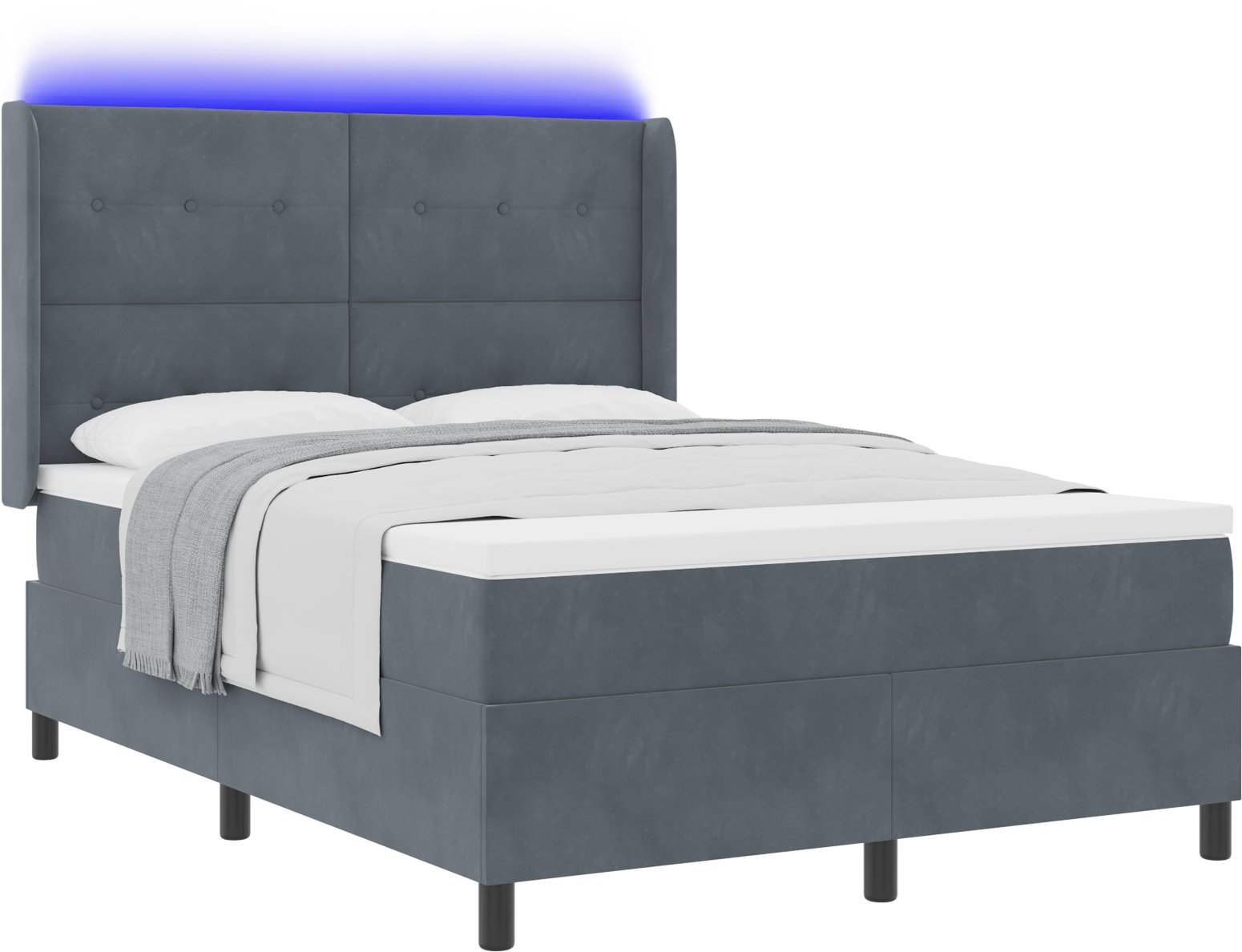 Łóżko z pojemnikiem i materacem vidaXL z oświetleniem LED ciemnoszare 160x200 cm aksamit