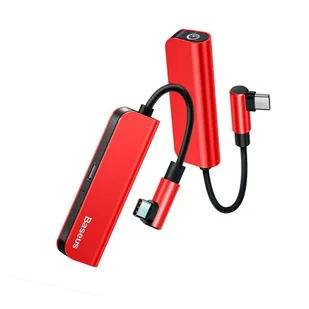 Baseus Audio Converter L53 adapter przejściówka z USB Typ C (boczny wtyk) na USB Typ C + mini jack 3.5mm czarno-czerwony - Etui i futerały do telefonów - miniaturka - grafika 2