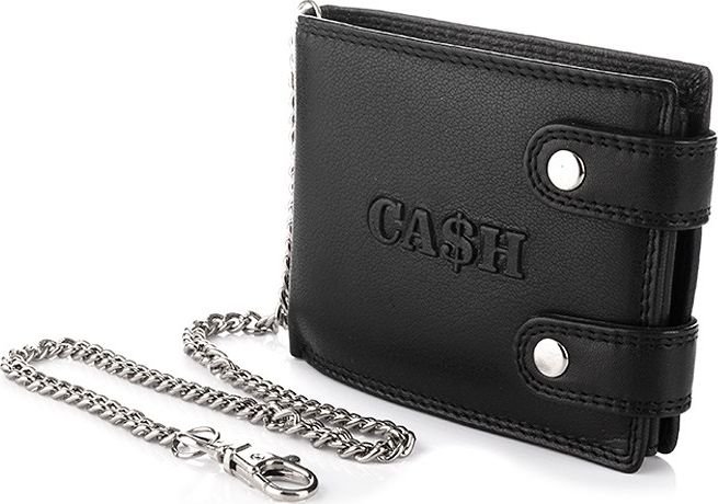 Cash CZARNY STYLOWY DUŻY MĘSKI SKÓRZANY PORTFEL Z ŁAŃCUCHEM CASH R64