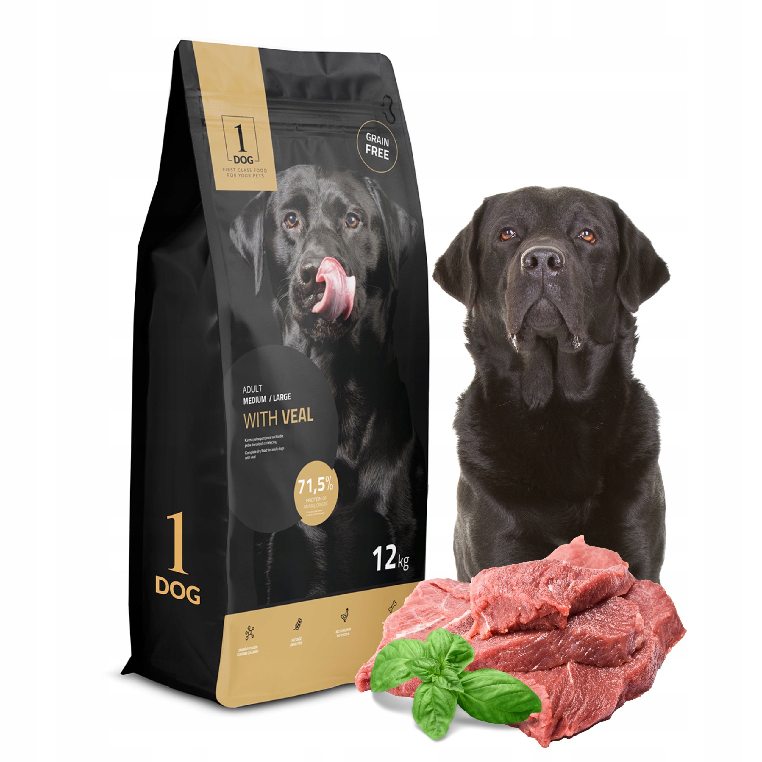 1DOG ADULT DOG 12KG VEAL CIELĘCINA M/L BEZ ZBÓŻ