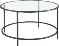 Ławy i stoliki kawowe - Stolik kawowy Kouvola szklany blat stalowa rama szklany stolik 84 x 45,5 cm stolik do salonu stolik kawowy czarny - miniaturka - grafika 1