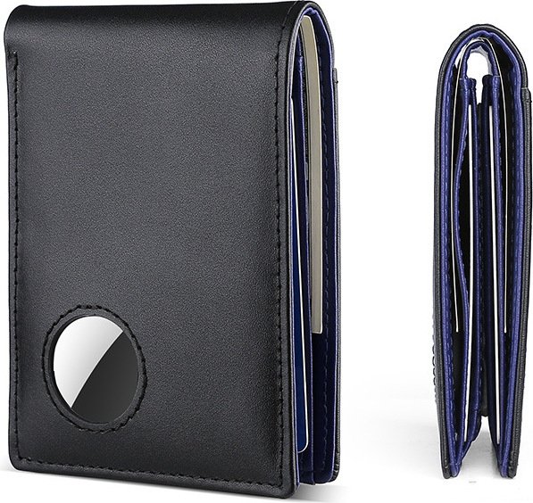 INF Cienki portfel blokujący RFID z etui na AirTag - Męski skórzany portfel dwustronny Niebieski