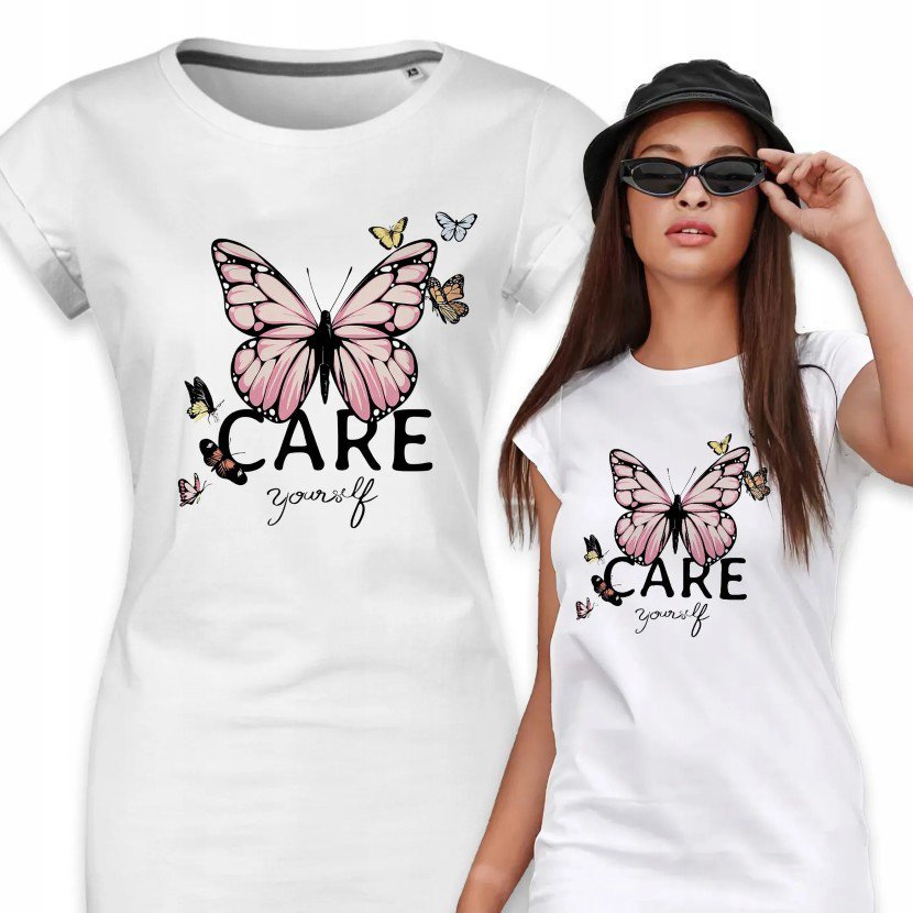 PIŻAMA DAMSKA BIAŁA Koszula Nocna Wygodna Na Prezent CARE YOURSELF Wzory M