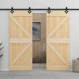 shumee Drzwi przesuwne z osprzętem 80x210 cm lite drewno sosnowe - Inne akcesoria dekarskie - miniaturka - grafika 1