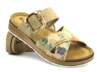 Klapki i japonki damskie - Klapki damskie z regulowanym paskiem- Inblu GS-51, beżowe w kwiaty - miniaturka - grafika 1