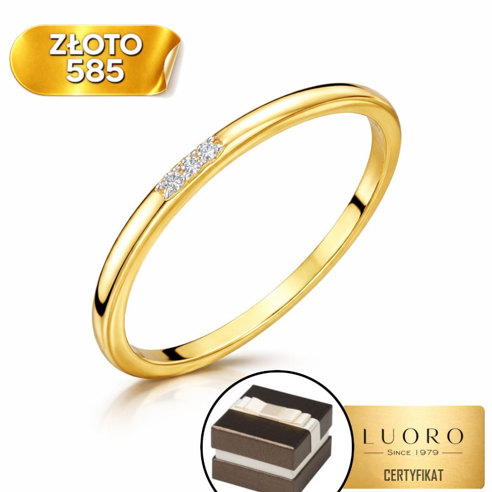 PIERŚCIONEK ZŁOTY 585 14K Z CYRKONIAMI TRZY RZĘD REGULARNY R16