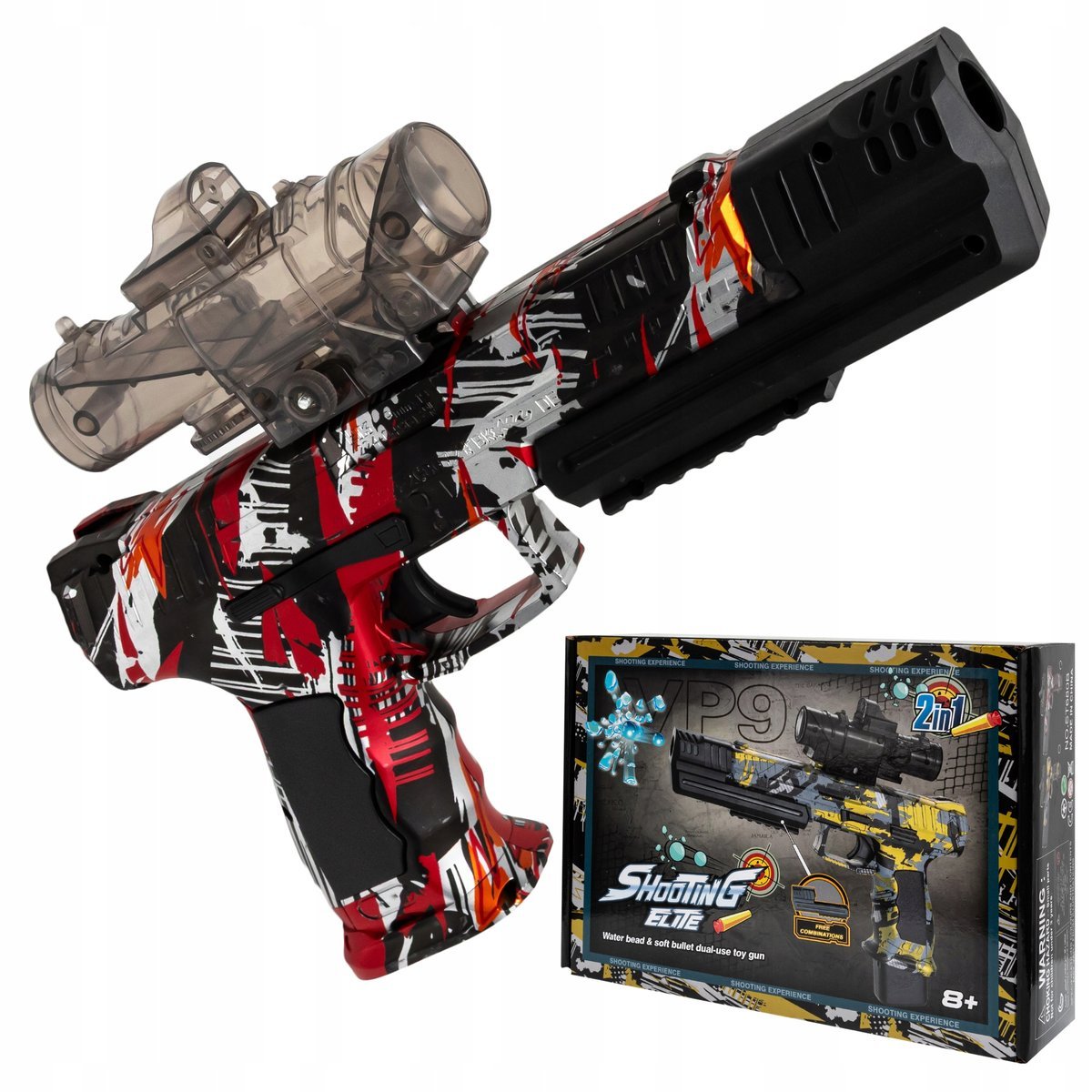 Pistolet Na Kulki Żelowe Dla Dzieci Automat 2W1 Na Akumulator + 500 Kulek