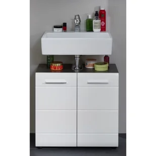 trendteam smart living Trendteam smart living szafka pod umywalkę, szafka pod umywalkę, 60 x 57 x 31 cm, z frontem w kolorze białym na wysoki połysk, korpus Sardegna srebrny przydymiony, z dużą ilością miejsca do przechowyw - Szafki łazienkowe - miniaturka - grafika 1