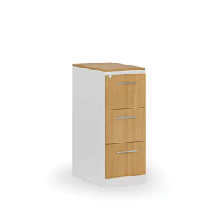 Kartoteka metalowa PRIMO z drewnianym frontem A4, 3 szuflady, biały/buk - Szafy biurowe - miniaturka - grafika 1