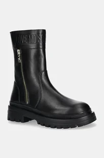Love Moschino botki skórzane damskie kolor czarny na płaskim obcasie JA24245G0LIA0000 - Botki damskie - miniaturka - grafika 1
